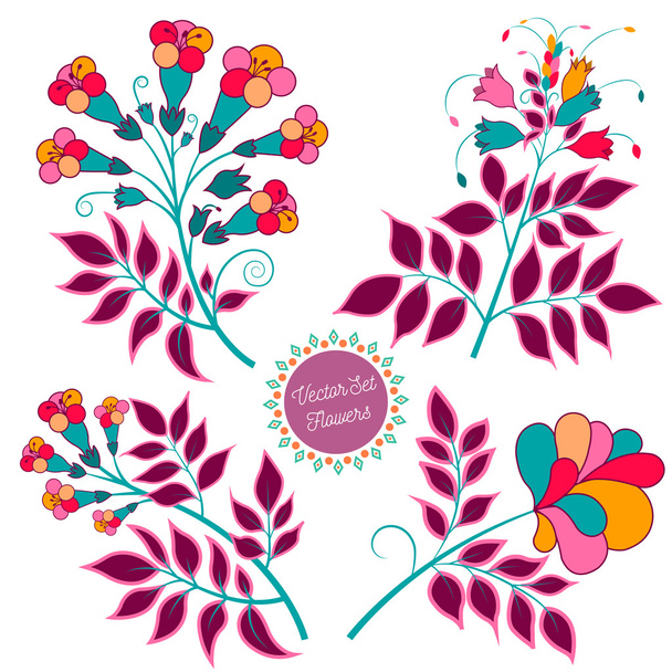 Set of Vector Multicolored Flowers - ベクター画像