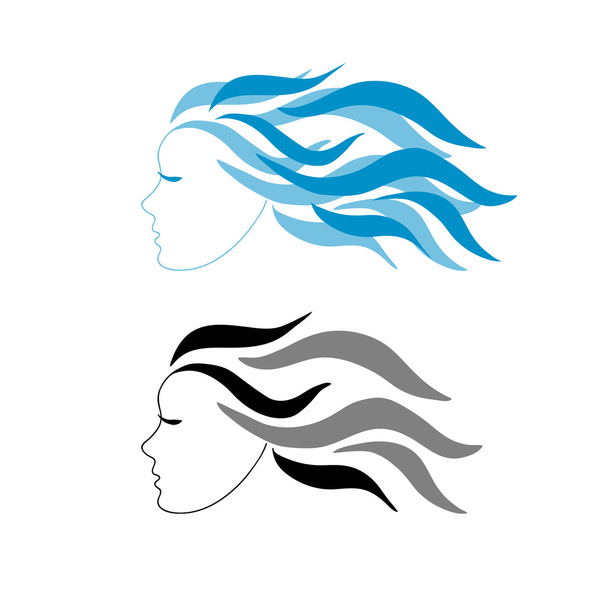 A girl in profile with long wavy hair - Vector, Image