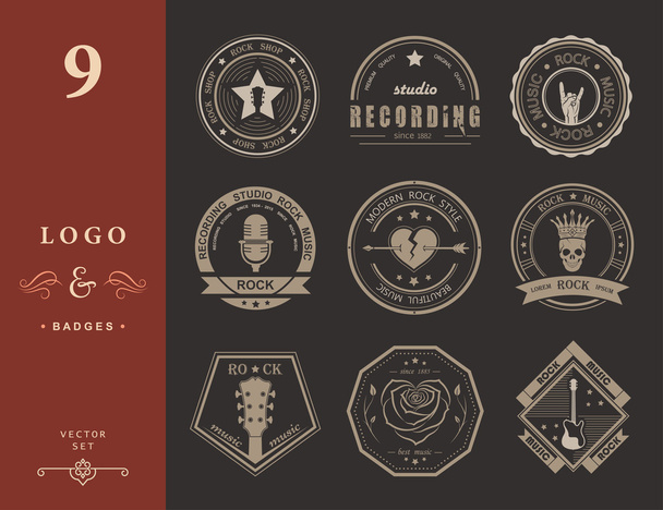 Σύνολο των εκλεκτής ποιότητας λογότυπα της ροκ μουσικής και της ροκ εν ρολ - Διάνυσμα, εικόνα