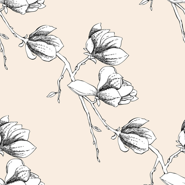 Seamless pattern with magnolia - Vector, afbeelding