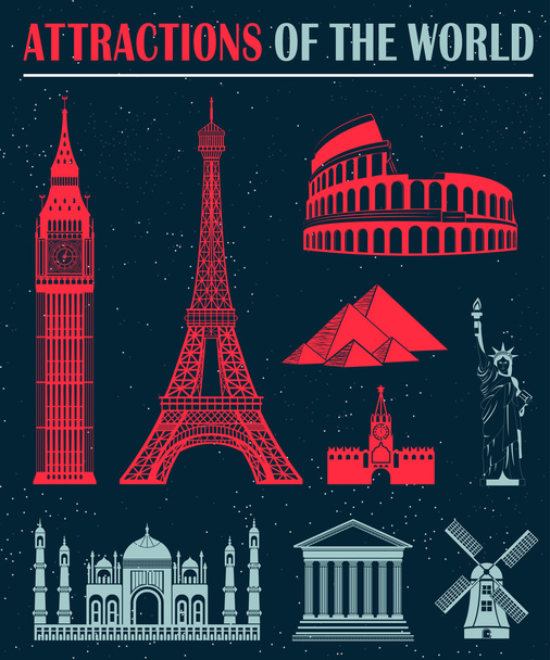 Set of Icons of Travel and Landmarks - Wektor, obraz