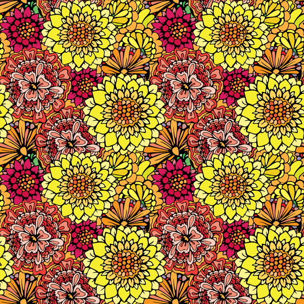 Abstract decorative seamless pattern with hand drawn floral elem - Vector, afbeelding