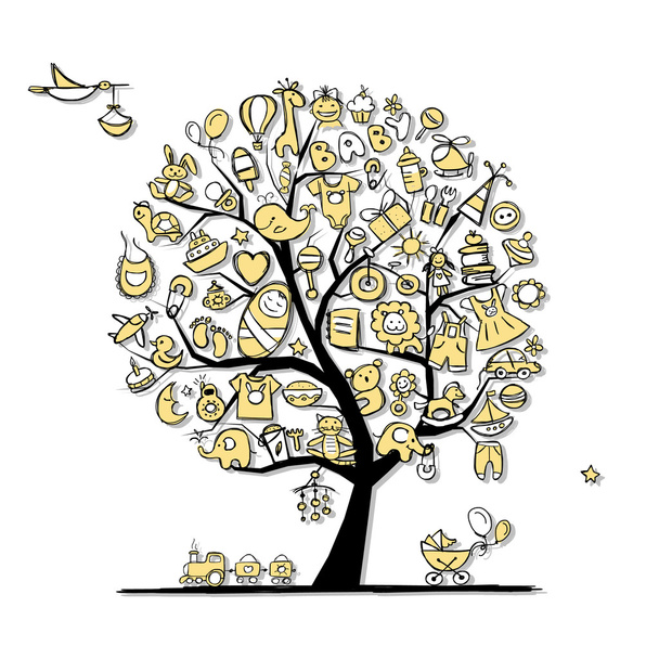 Art δέντρο με Βρεφικά παιχνίδια για το σχέδιό σας - Διάνυσμα, εικόνα