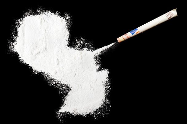 Powder drug like cocaine in the shape of Paraguay.(series) - Foto, afbeelding