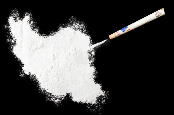 Powder drug like cocaine in the shape of Iran.(series) - Фото, зображення