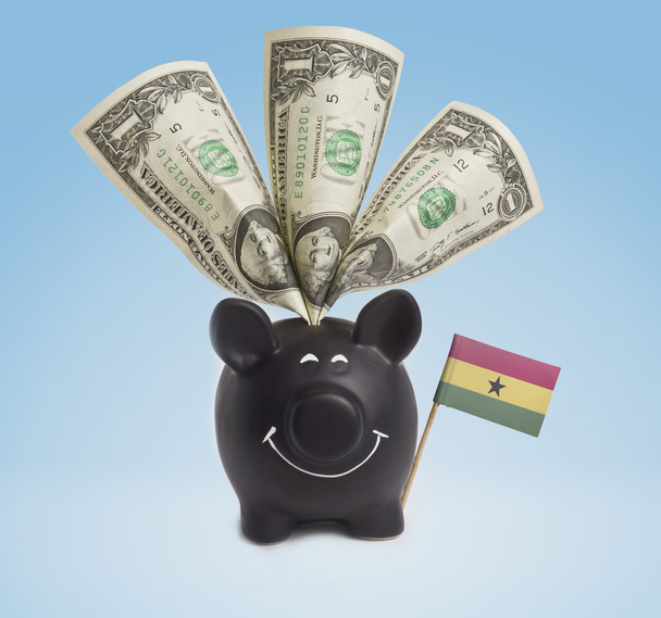 One dollar banknotes in a happy piggybank of Ghana.(series) - Fotoğraf, Görsel