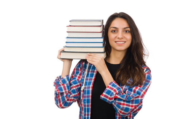 Young student with textbooks isolated on white - Foto, afbeelding