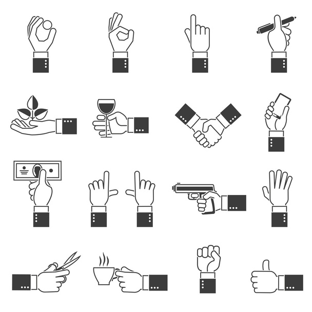 Hand Icons Black Set - Vector, Image