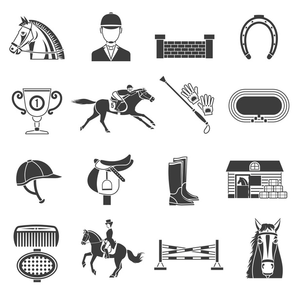 Set di icone nere con attrezzatura per cavalli
 - Vettoriali, immagini