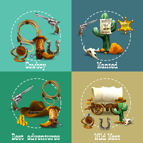 Wild West kalandok ikonok beállítása - Vektor, kép