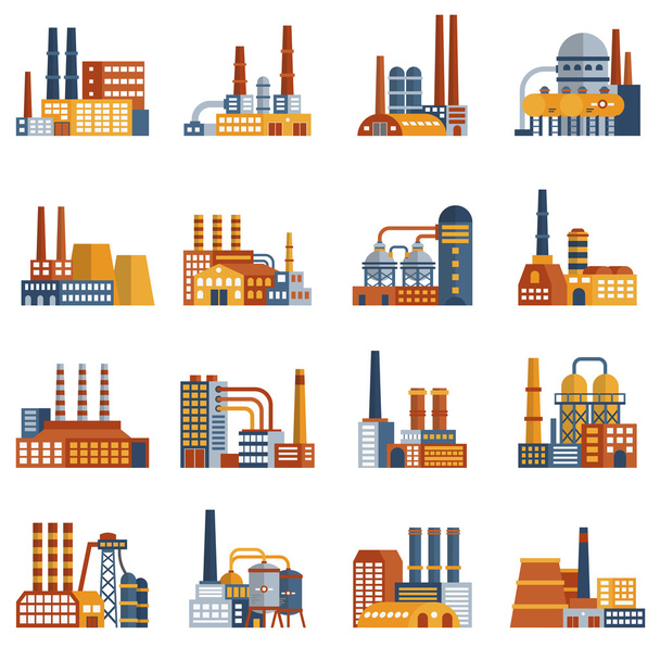 Set de iconos planos de fábrica
 - Vector, Imagen