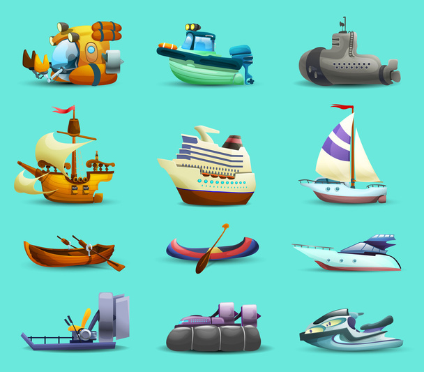Statki i łodzie zestaw ikon - Wektor, obraz