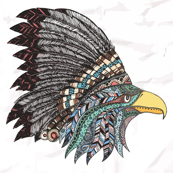 Eagle in feathered tribal headdress. - Вектор, зображення