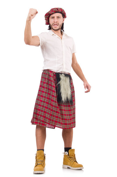 Άντρας με σκωτσέζικη φούστα απομονωμένος σε λευκό - Φωτογραφία, εικόνα