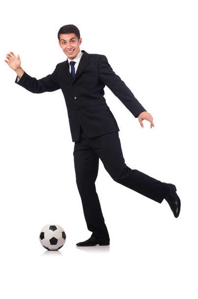 Businessman with football isolated on white - Φωτογραφία, εικόνα