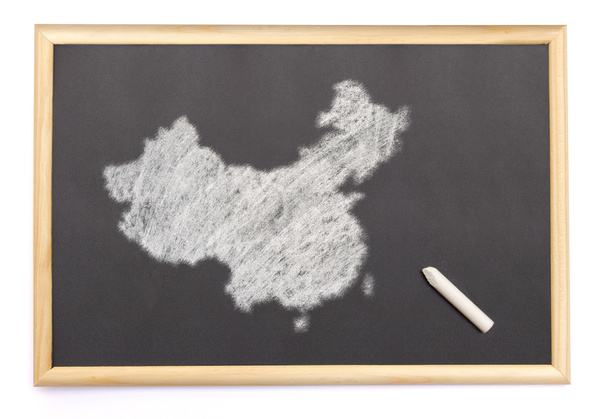 Tableau noir avec une craie et la forme de la Chine dessinée sur. (seri
 - Photo, image