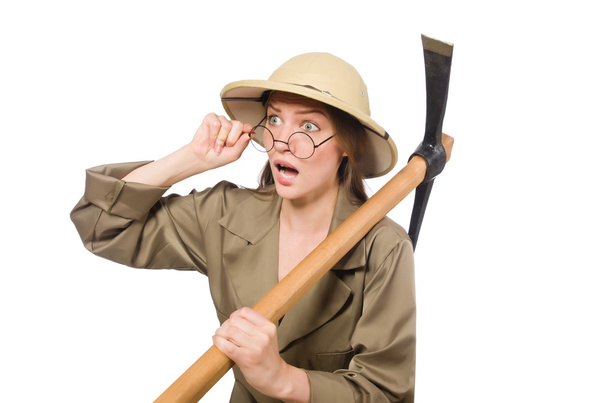 Woman wearing safari hat on white - Photo, Image