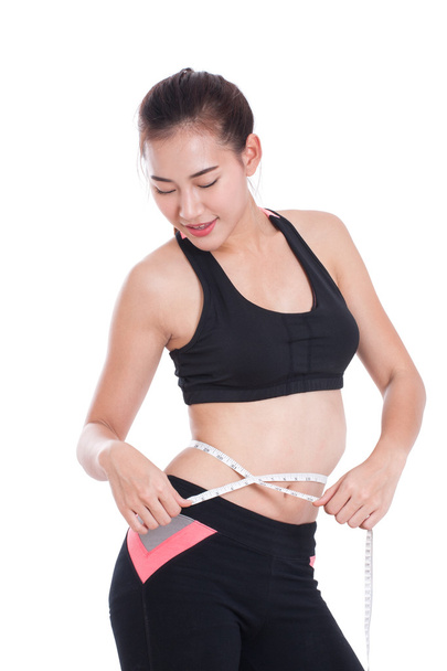 Fitness mladá žena s měřicí páska - Fotografie, Obrázek