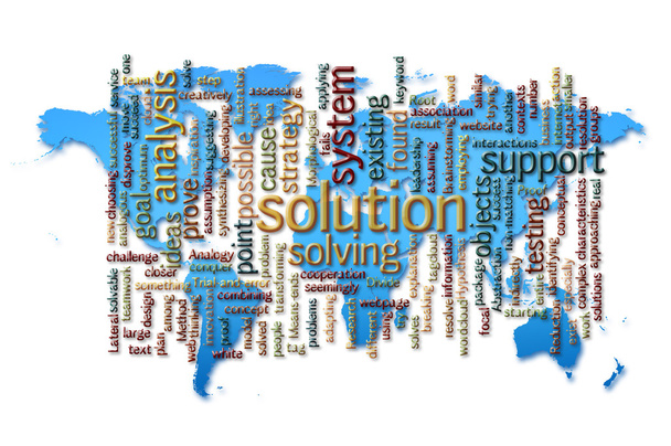 Word Cloud de solution avec fond de carte du monde
 - Photo, image