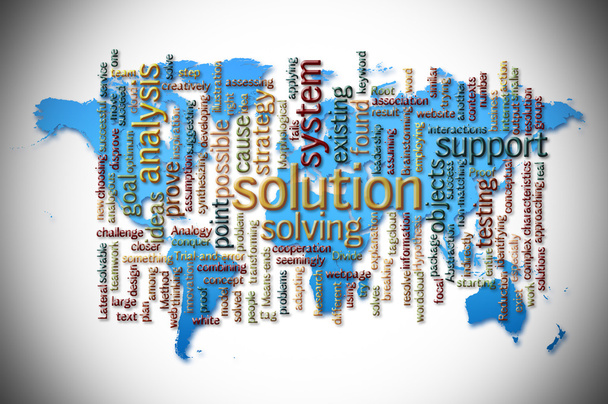 Word Cloud de solution avec fond de carte du monde
 - Photo, image