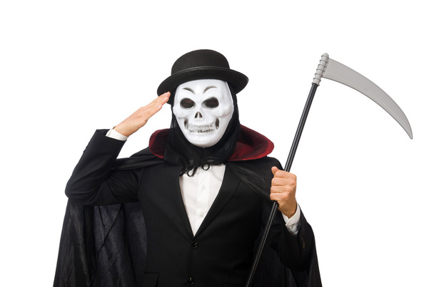 Homem com máscara assustadora isolado no branco
 - Foto, Imagem