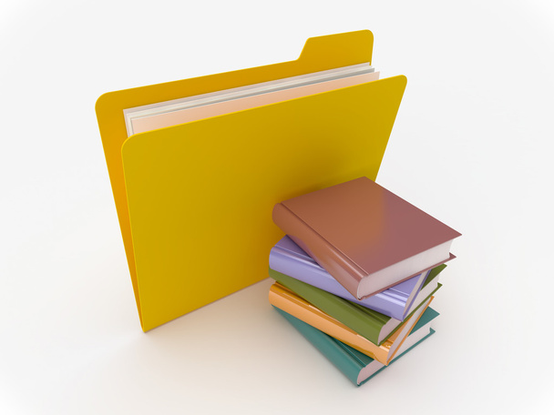 Κίτρινο φάκελο με το βιβλίο στοίβα - Φωτογραφία, εικόνα