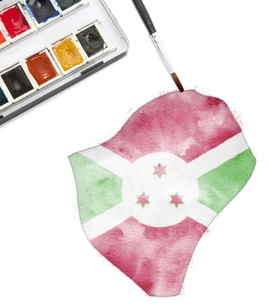 Pintura aquarela do Burundi nas cores nacionais. (série
) - Foto, Imagem