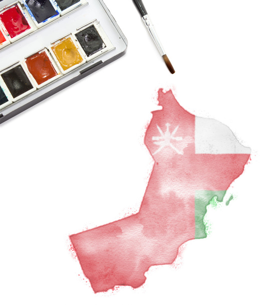 Akvarell festészet Omán, a nemzeti színeket. (a sorozat) - Fotó, kép