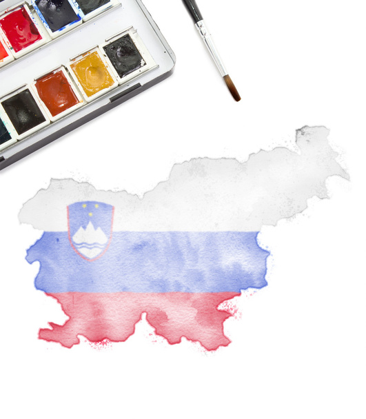 Aquarela pintura da Eslovénia nas cores nacionais. (série
) - Foto, Imagem