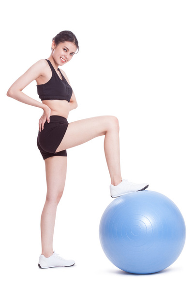woman training with exercise ball - Фото, изображение