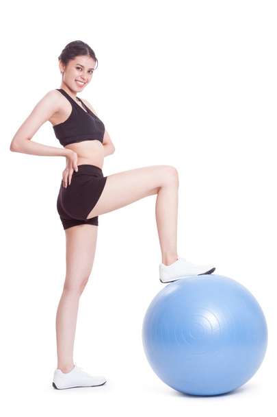 woman training with exercise ball - Фото, изображение