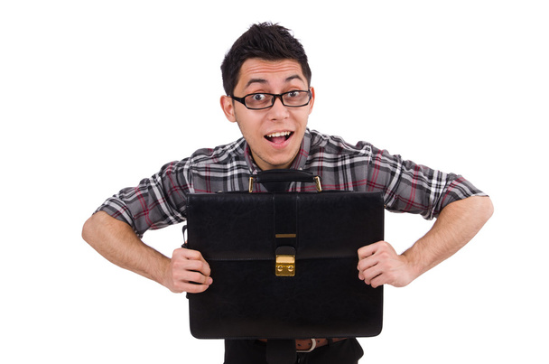 Young employee with briefcase isolated on white - Photo, Image