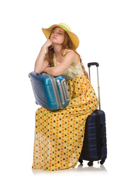 Woman ready for summer travel isolated on white - Φωτογραφία, εικόνα