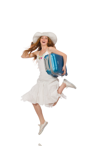 Woman in travelling concept on white - Photo, Image