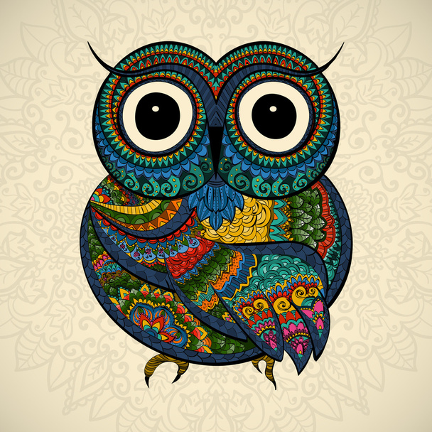 Vector illustration of ornamental owl. Bird illustrated in tribal. - Vecteur, image
