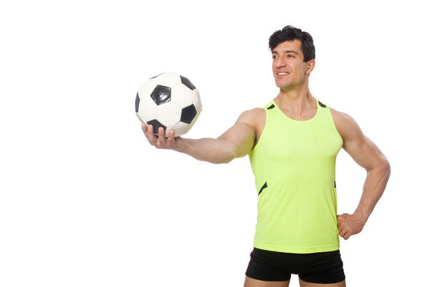 Чоловік з футболом ізольований на білому
 - Фото, зображення