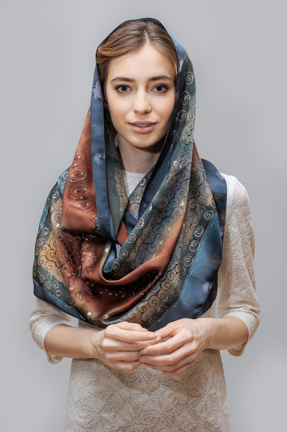 attractive lady with silk shawl - Фото, изображение
