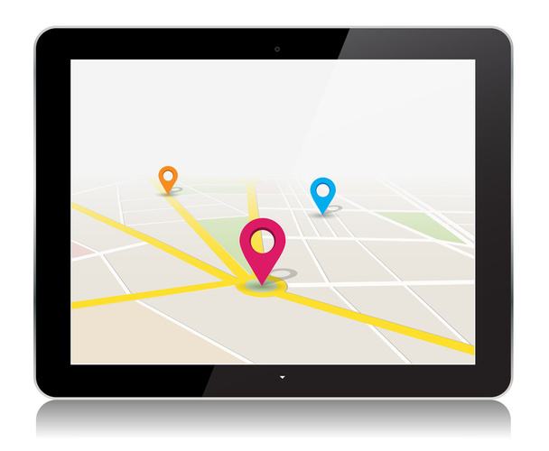 ベクトル タブレット地図アプリの場所 - ベクター画像