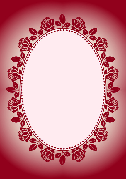 Red background with frame roses - Vector, Image