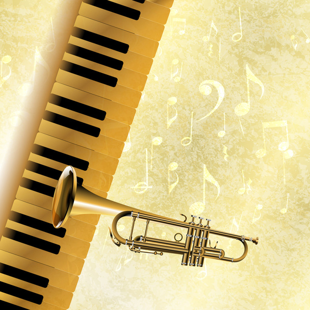 musical background piano keys and trumpet jazz - Vektor, kép