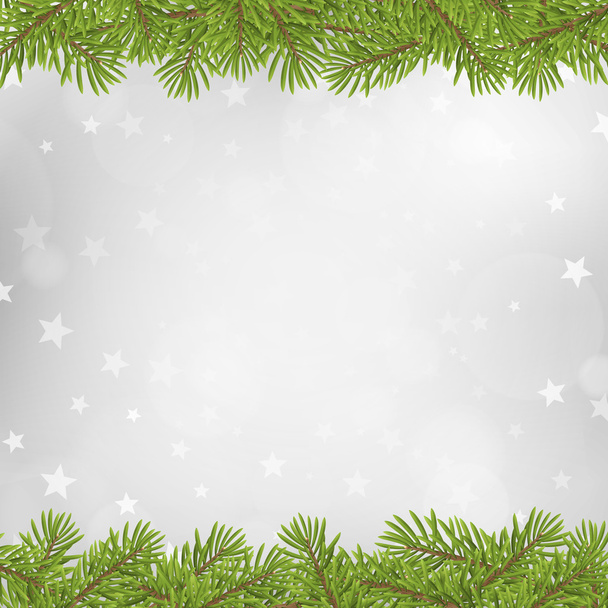 シルバー スター背景をぼかした写真上のクリスマス ツリーのフレーム - ベクター画像
