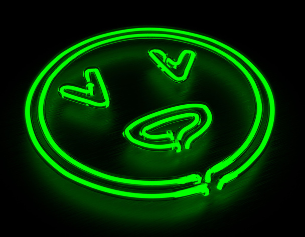 Sinal de néon sorriso verde no fundo preto
 - Foto, Imagem