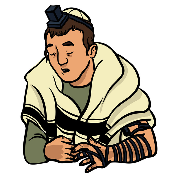 uomo ebreo che prega e indossa tfilin. illustrazione vettoriale
 - Vettoriali, immagini