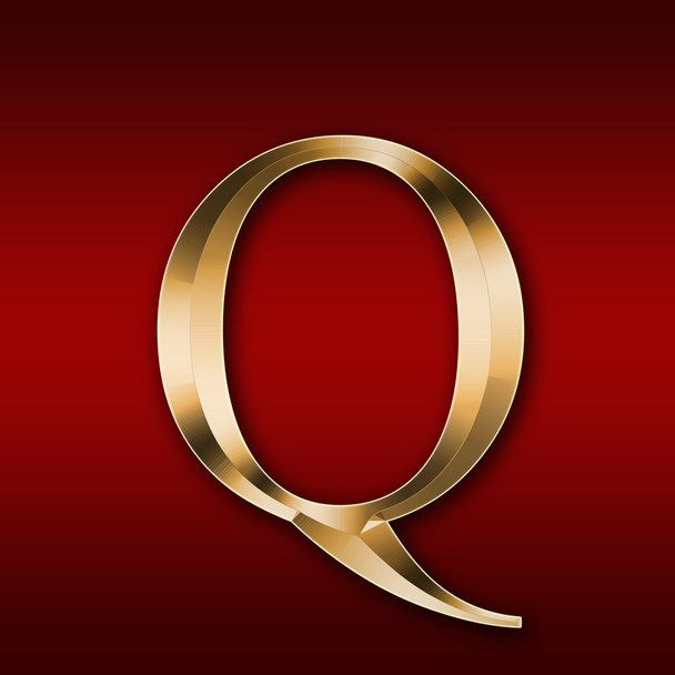 Gold letter "Q" on a red background - Photo, Image