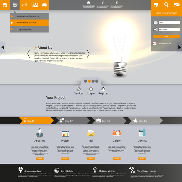 Website template with lighting bulb illustration. - Vector, Image