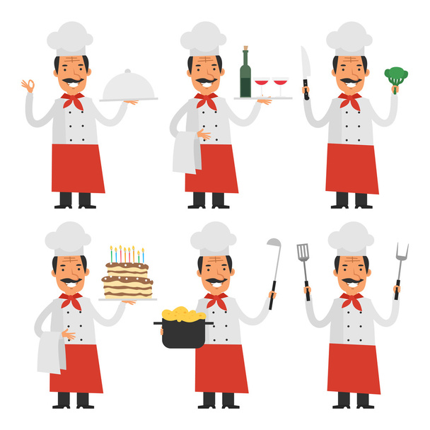 Cheerful chef in different poses part 1 - Вектор,изображение