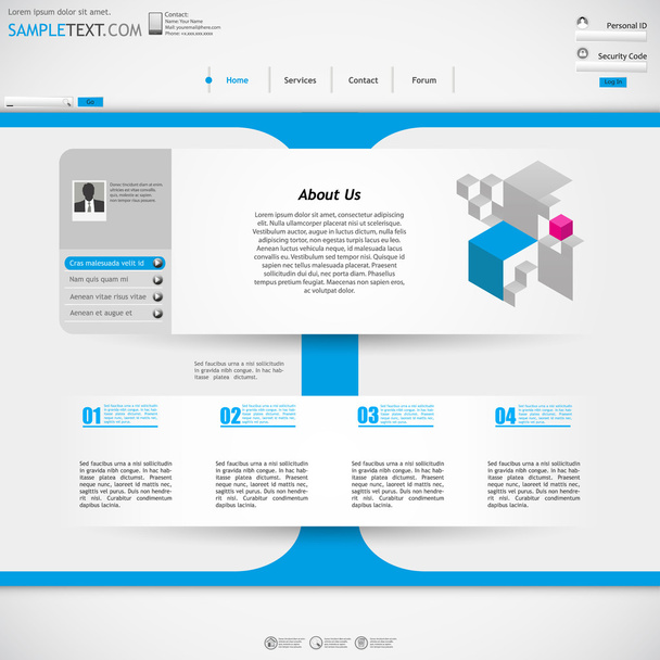 web site template design - metallic, blue colors - Vector, Image