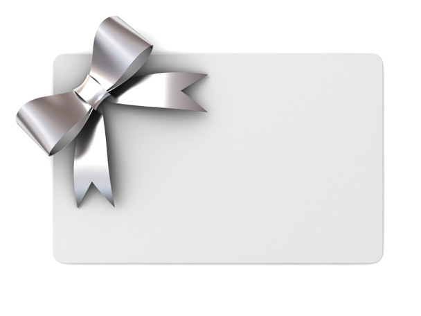 Blanko-Geschenkkarte mit silbernen Bändern und Schleifenkonzept - Foto, Bild