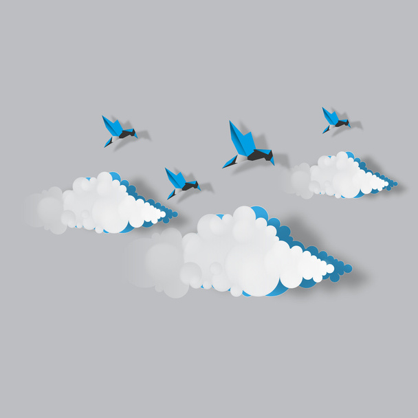 ουρανό με σύννεφα και πουλιά - Διάνυσμα, εικόνα