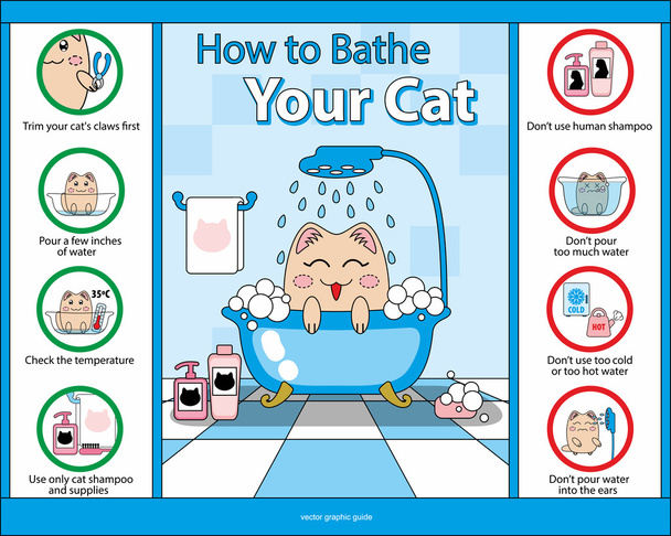 How  to Bathe Your Cat vector graphic guide - Vector, Image